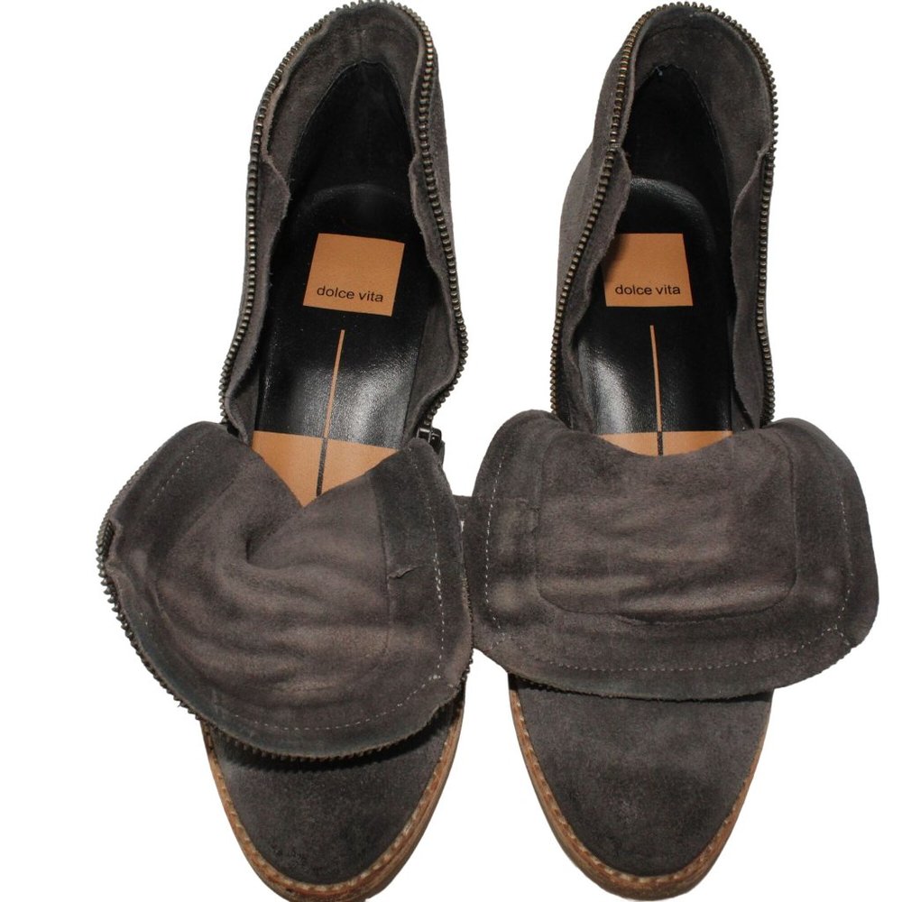 Dolce Vita Grey Leather Suede Womens Sz 7 Booties Ankle Boots Zipper Tassel - Picture 10 of 11